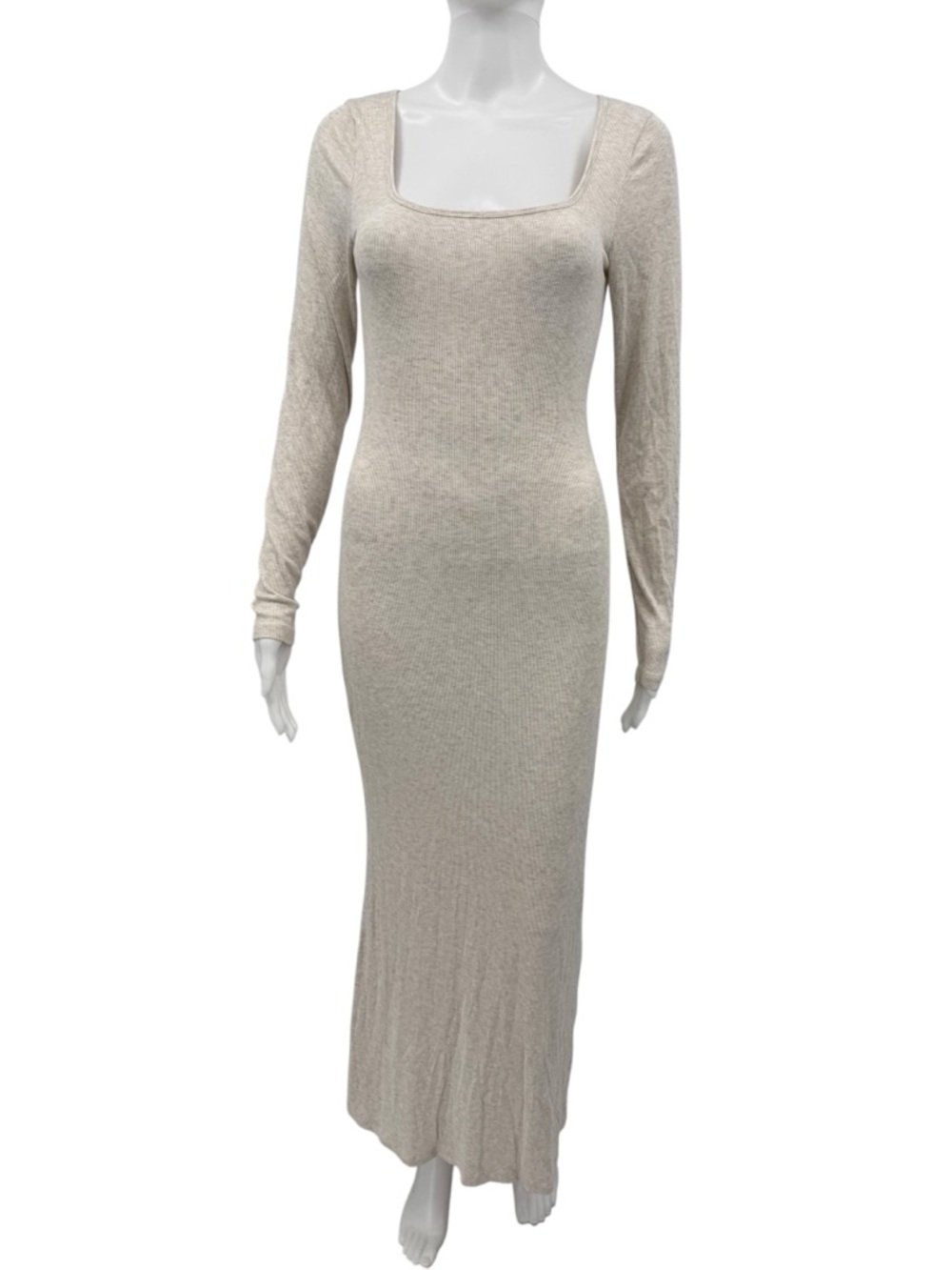 The Group Babaton Luxe Lounge Temptation Cream Long Sleeve Ribbed Maxi Dress L - Picture 2 of 7
